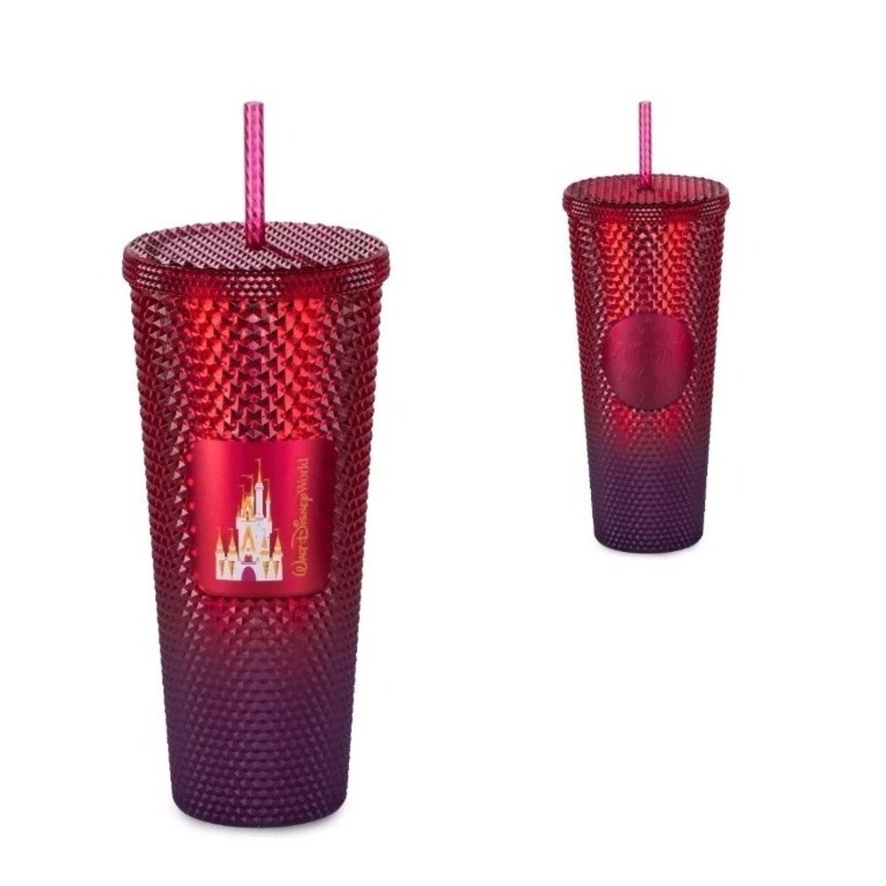 Starbucks Disney Studded Bling Red Cinderella Castle Cup Tumbler Straw - NEW NIB